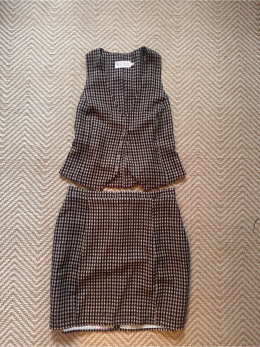 RESA Black and Cream Checked Vest & Skirt Ensemble